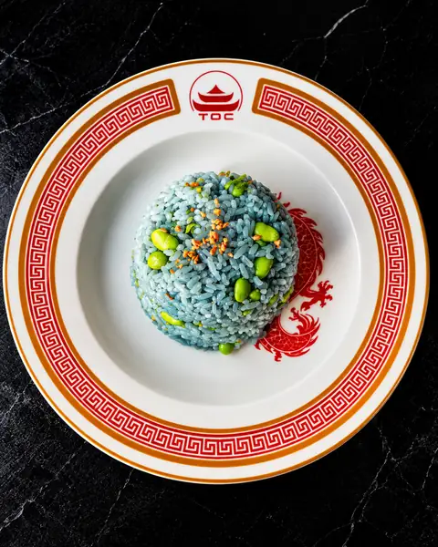 Butterfly pea edamame rice