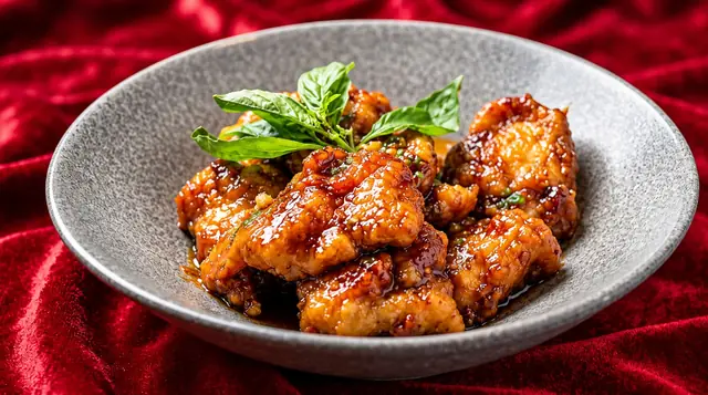 Honey chilli chicken with Thai basil